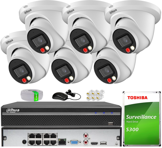 Zestaw do Monitoringu IP 8Mpx, 6 Kamer IPC-HDW2849TM-S-IL, Dual Light, PoE - DAHUA | IPC-HDW2849TM-S-IL(X6) POE KIT