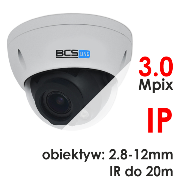 ECO BCS-DMIP3300AIR-V-II - Kamera kopułkowa 3.0 Mpix IP 2.8-12mm IR 20m - BCS