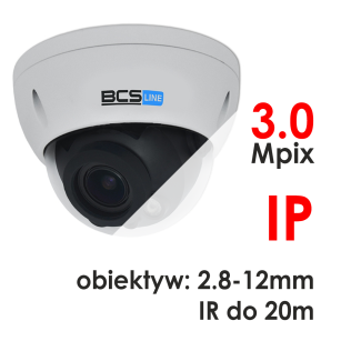 ECO BCS-DMIP3300AIR-V-II - Kamera kopułkowa 3.0 Mpix IP 2.8-12mm IR 20m - BCS