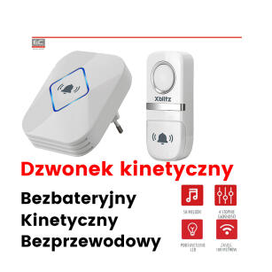 KINETIC - Bezbateryjny dzwonek bezprzewodowy, 58 melodii, zasięg 100m, podświetlenie LED - XBLITZ