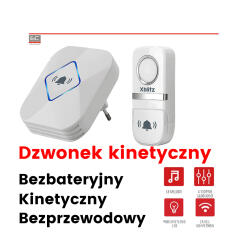 KINETIC - Bezbateryjny dzwonek bezprzewodowy, 58 melodii, zasięg 100m, podświetlenie LED - XBLITZ