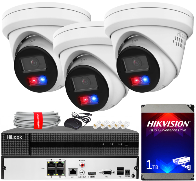 Zestaw do Monitoringu IP 6Mpx, 3 Kamery IPC-T260HAP-LUF/SL Smart Hybrid Light, PoE - HiLook by Hikvision | IPC-T260HAP-LUF/SL(x3) POE KIT