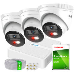 Zestaw do Monitoringu IP Full HD, 3 Kamery IPCAM-T2-30DL, Hybrid Light, Rejestrator 4ch PoE, MD 2.0 - HiLook by Hikvision | 3x IPCAM-T2-30DL- + NVR-4CH-H/4P
