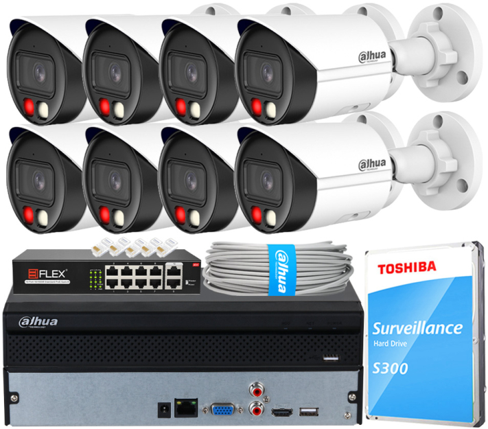 Zestaw do Monitoringu IP 6Mpx, 8 Kamer IPC-HFW2649S-S-IL-0280B, Dual Light, PoE - DAHUA | IPC-HFW2649S-S-IL-0280B(X8) POE KIT