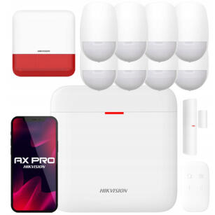 Zestaw alarmowy bezprzewodowy AX PRO, 8x czujka ruchu PIR, syrena, WiFi, GPRS - Hikvision | AX PRO