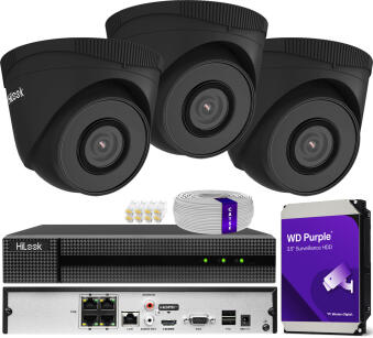 Zestaw do monitoringu IP 5Mpx, 3 Kamery IPC-T250H BLACK, PoE, IR30m - HiLook by Hikvision | IPC-T250H BLACK(x3) POE KIT