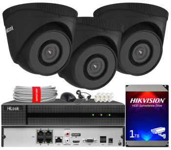 Zestaw do monitoringu IP 5Mpx, 3 Kamery IPC-T250H BLACK, PoE, IR30m - HiLook by Hikvision | IPC-T250H BLACK(x3) POE KIT