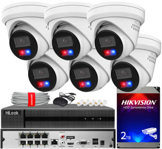 Zestaw do Monitoringu IP 6Mpx, 6 Kamer IPC-T260HAP-LUF/SL Smart Hybrid Light, PoE - HiLook by Hikvision | IPC-T260HAP-LUF/SL(x6) POE KIT