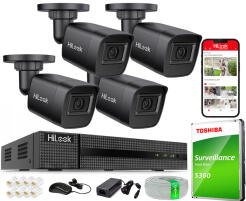 Zestaw do Monitoringu IP 4Mpx, 4x Kamera IPC-B141H-C BLACK, PoE, IR20m, IP67 - HiLook by Hikvision | IPC-B141H-C BLACK(x4) POE KIT