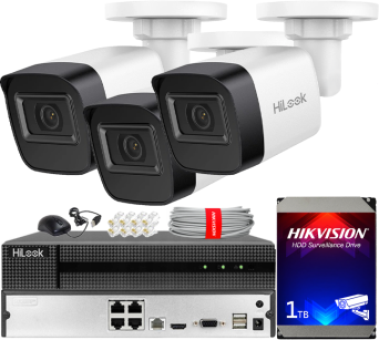 Zestaw do Monitoringu IP 4Mpx, 3 Kamery IPC-B141H-C, PoE, IR20m, IP67 - HiLook by Hikvision | IPC-B141H-C(x3) POE KIT