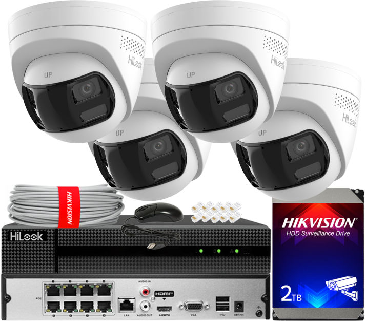 Zestaw do Monitoringu IP 8Mpx, 4 Kamery IPC-T280HAD-LUF/SL Smart Hybrid Light, MD2.0, Live Guard - HiLook by Hikvision | IPC-T280HAD-LUF/SL(x4) POE KIT
