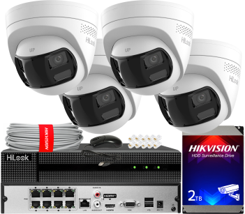 Zestaw do Monitoringu IP 8Mpx, 4 Kamery IPC-T280HAD-LUF/SL Smart Hybrid Light, MD2.0, Live Guard - HiLook by Hikvision | IPC-T280HAD-LUF/SL(x4) POE KIT