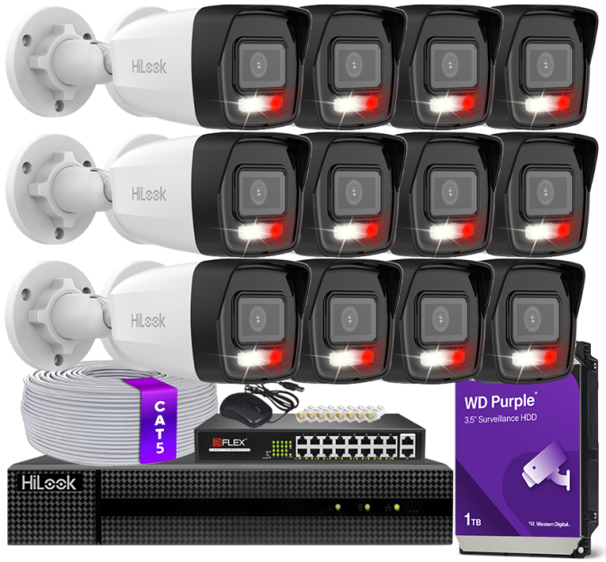 Zestaw do Monitoringu IP 6Mpx, 12 Kamer IPC-B160HA-LU Smart Hybrid Light, PoE - HiLook by Hikvision | IPC-B160HA-LU(x12) POE KIT