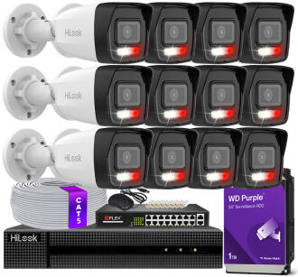 Zestaw do Monitoringu IP 6Mpx, 12 Kamer IPC-B160HA-LU Smart Hybrid Light, PoE - HiLook by Hikvision | IPC-B160HA-LU(x12) POE KIT