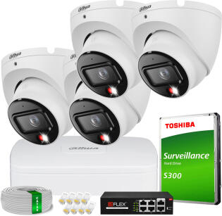 Zestaw do Monitoringu IP 6Mpx, 4 Kamery IPC-HDW1639T-A-IL, Dual Light, PoE - DAHUA | IPC-HDW1639T-A-IL(X4) POE KIT