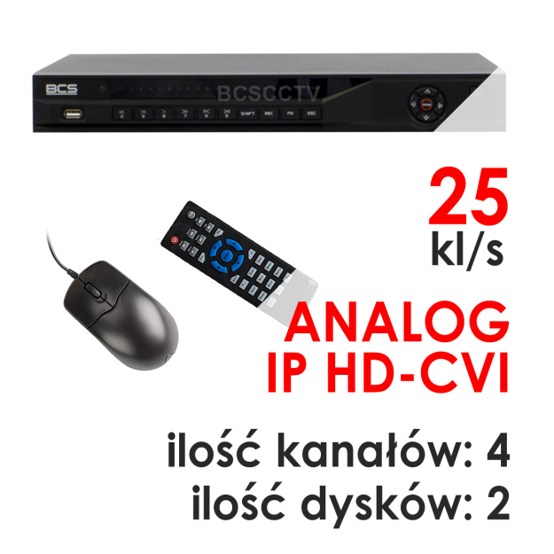 BCS-CVR04022M-II - Rejestrator trybrydowy 4-kanałowy 1080P HD-CVI / ANALOG / IP - BCS