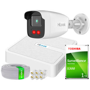 Zestaw do Monitoringu IP Full HD, 1 Kamera IPCAM-B2-50IR, IR50m, Rejestrator 4ch PoE - HiLook by Hikvision | 1x IPCAM-B2-50IR- + NVR-4CH-H/4P