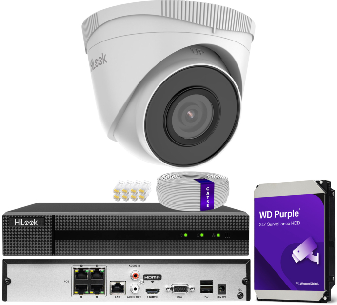 Zestaw do monitoringu IP 5Mpx, 1 Kamera IPC-T250H, PoE, IR30m - HiLook by Hikvision | IPC-T250H(x1) POE KIT