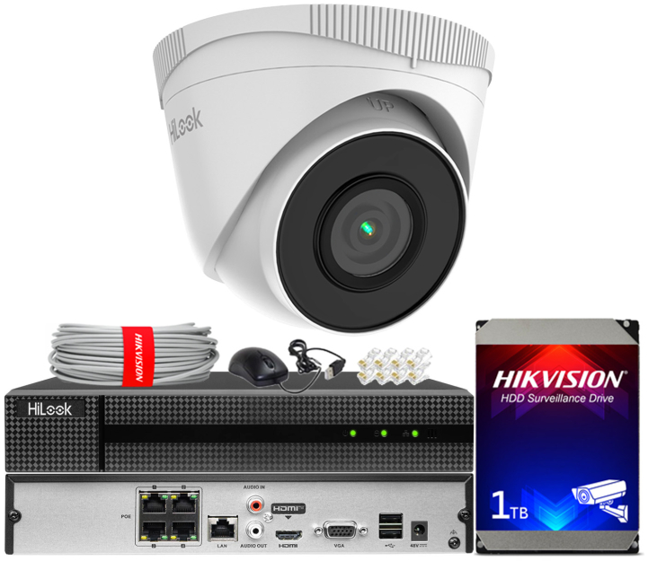 Zestaw do monitoringu IP 5Mpx, 1 Kamera IPC-T250H, PoE, IR30m - HiLook by Hikvision | IPC-T250H(x1) POE KIT
