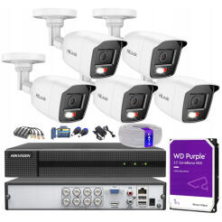 Zestaw do monitoringu TurboHD, 5 kamer Hybrid Light 5Mpx, rejestrator 8ch - HiLook by Hikvision | TVICAM-B5M-20DL + DVR-8CH-5MP