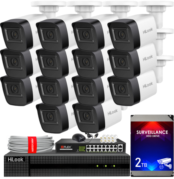 Zestaw do Monitoringu IP 4Mpx, 14 Kamer IPC-B141H-C, Rejestrator, 16xPoE - HiLook by Hikvision | IPC-B141H-C(x14) NXI KIT