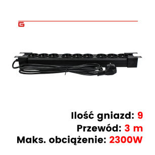 MULTI M9 RACK 3 m - Listwa zasilająca do szaf RACK, 9 gniazd, 2300W | MULTI M9 4,5m
