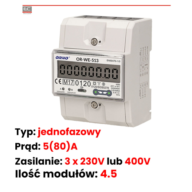OR-WE-513 - 3-fazowy licznik energii elektrycznej z certyfikatem MID, 80A - ORNO