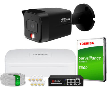 Zestaw do Monitoringu IP 6Mpx, 1 Kamera IPC-HFW1639TC-A-IL-0280B-S6 BLACK, Dual Light, PoE - DAHUA | IPC-HFW1639TC-A-IL-0280B-S6 BLACK(X1) POE KIT