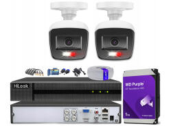 Zestaw do monitoringu TurboHD, 2 kamery Hybrid Light 5Mpx, rejestrator 4ch - HiLook by Hikvision | TVICAM-B5M-20DL + DVR-4CH-4MP