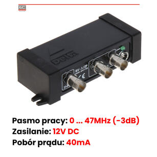 RV-1/2P - Rozgałęźnik wideo, 47 MHz, 12V DC, 10mA, brak zasilacza | RV-1/2P