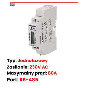 OR-WE-504 - 1-fazowy wskaźnik zużycia energii elektrycznej 80A, port RS-485 - ORNO | OR-WE-504