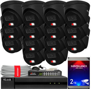 Zestaw do Monitoringu IP 6Mpx, 14 Kamer IPC-T260HA-LU BLACK Smart Hybrid Light, PoE - HiLook by Hikvision | IPC-T260HA-LU(x14)BlACK POE KIT