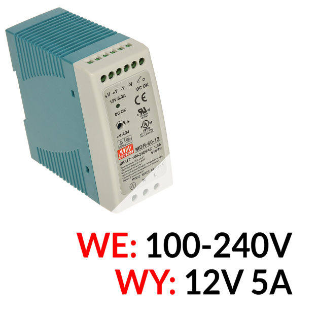 MDR-60-12 - Zasilacz 12V / 5A na szynę DIN - Mean Well | MDR-60-12