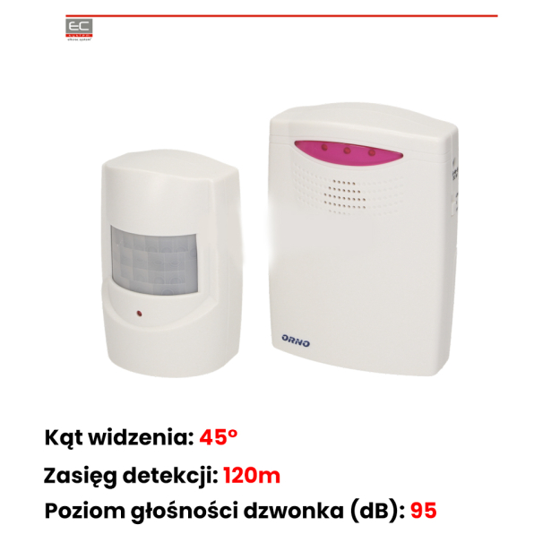 OR-MA-705 - Czujnik ruchu z sygnalizacją bezprzewodową IP44, 120m - ORNO | OR-MA-705