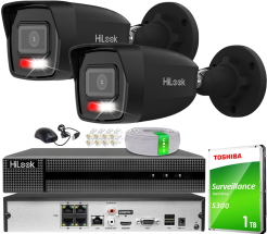 Zestaw do Monitoringu IP 6Mpx, 2 Kamery IPC-B160HA-LU BLACK Smart Hybrid Light, PoE - HiLook by Hikvision | IPC-B160HA-LU(x2)BlACK POE KIT