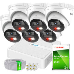 Zestaw do Monitoringu IP Full HD, 6 Kamer IPCAM-T2-30DL, Hybrid Light, Rejestrator 8ch PoE, MD 2.0 - HiLook by Hikvision | 6x IPCAM-T2-30DL- + NVR-8CH-H/8P