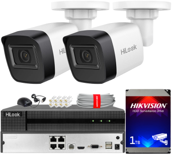 Zestaw do Monitoringu IP 4Mpx, 2 Kamery IPC-B141H-C, PoE, IR20m, IP67 - HiLook by Hikvision | IPC-B141H-C(x2) POE KIT