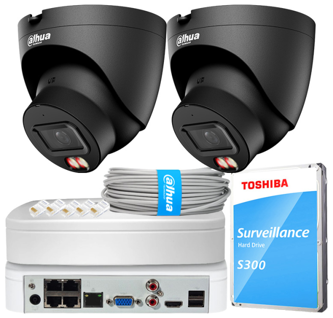 Zestaw do Monitoringu IP 12Mpx, 2 Kamery IPC-HDW21249T-S-IL-0280B BLACK, Dual Light, PoE - DAHUA | IPC-HDW21249T-S-IL-0280B BLACK(X2) POE KIT