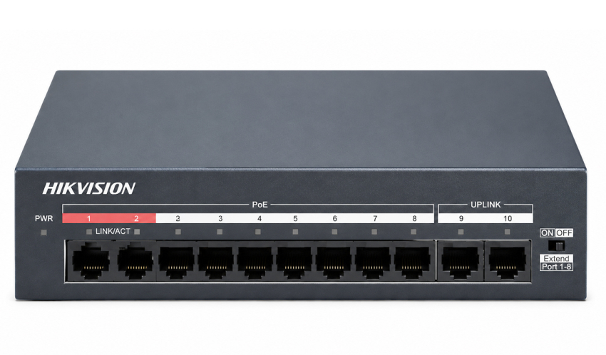 DS-XS10-P - Switch PoE 8+2, niezarządzalny, 60W - Hikvision | 6942160490106
