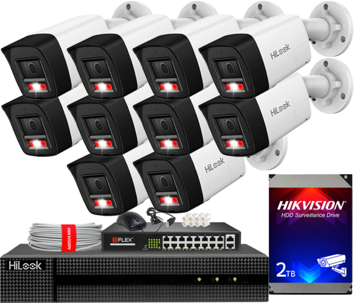 Zestaw do monitoringu IP 8Mpx 4K, 10 Kamer IPC-B180HA-LUF/SL Live Guard, PoE  - HiLook by Hikvision | IPC-B180HA-LUF/SL(x10) POE KIT