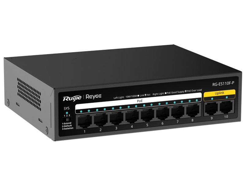 RG-ES110F-P - Switch PoE 8+2, 10/100Mb/s, niezarządzalny, 110W - Reyee by Ruijie | RG-ES110F-P