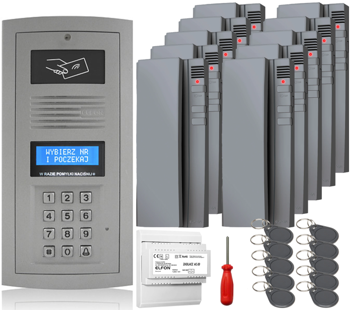 Zestaw domofonowy Elfon OPTIMA OP-255R-P + 10x Unifon OP-U7-S - ELFON | OP-255R-P + 10x OP-U7-S