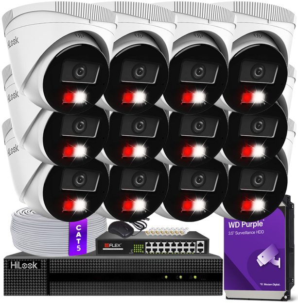 Zestaw do Monitoringu IP 6Mpx, 12 Kamer IPC-T260HA-LU Smart Hybrid Light, PoE - HiLook by Hikvision | IPC-T260HA-LU(x12) POE KIT