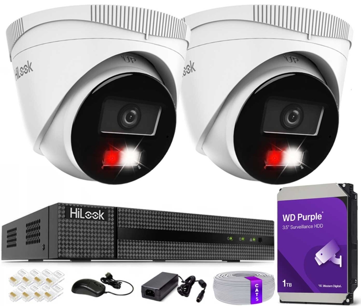 Zestaw do Monitoringu IP 6Mpx, 2 Kamery IPC-T260HA-LU Smart Hybrid Light, PoE - HiLook by Hikvision | IPC-T260HA-LU(x2) POE KIT