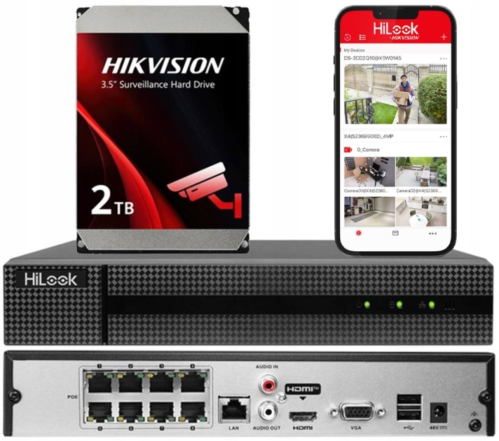NVR-108MH-D/8P-2TB - Rejestrator IP 8-kanałowy z dyskiem 2TB, 8x PoE, do 6Mpx, H.265 - Hilook by Hikvision | NVR-108MH-D/8P-2TB