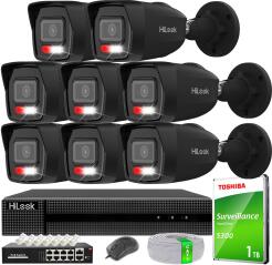 Zestaw do Monitoringu IP 6Mpx, 8 Kamer IPC-B160HA-LU BLACK Smart Hybrid Light, PoE - HiLook by Hikvision | IPC-B160HA-LU(x8)BlACK POE KIT