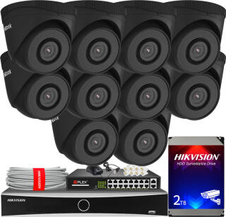 Zestaw do monitoringu IP 5Mpx, 10 Kamer IPC-T250H BLACK, PoE, IR30m - HiLook by Hikvision | IPC-T250H BLACK(x10) POE KIT