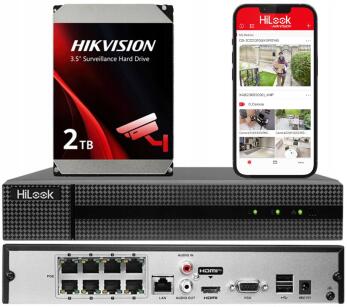 NVR-108MH-C/8P-2TB - Rejestrator IP 8-kanałowy z dyskiem 2TB, 8x PoE, do 8Mpx, MD 2.0 - Hilook by Hikvision | 6936422144586