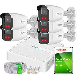 Zestaw do Monitoringu IP Full HD, 5 Kamer IPCAM-B2-50IR, IR50m, Rejestrator 8ch PoE - HiLook by Hikvision | 5x IPCAM-B2-50IR- + NVR-8CH-H/8P