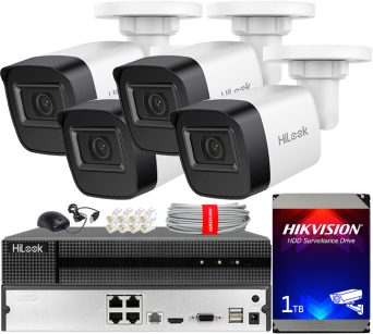 Zestaw do Monitoringu IP 4Mpx, 4 Kamery IPC-B141H-C, PoE, IR20m, IP67 - HiLook by Hikvision | IPC-B141H-C(x4) POE KIT